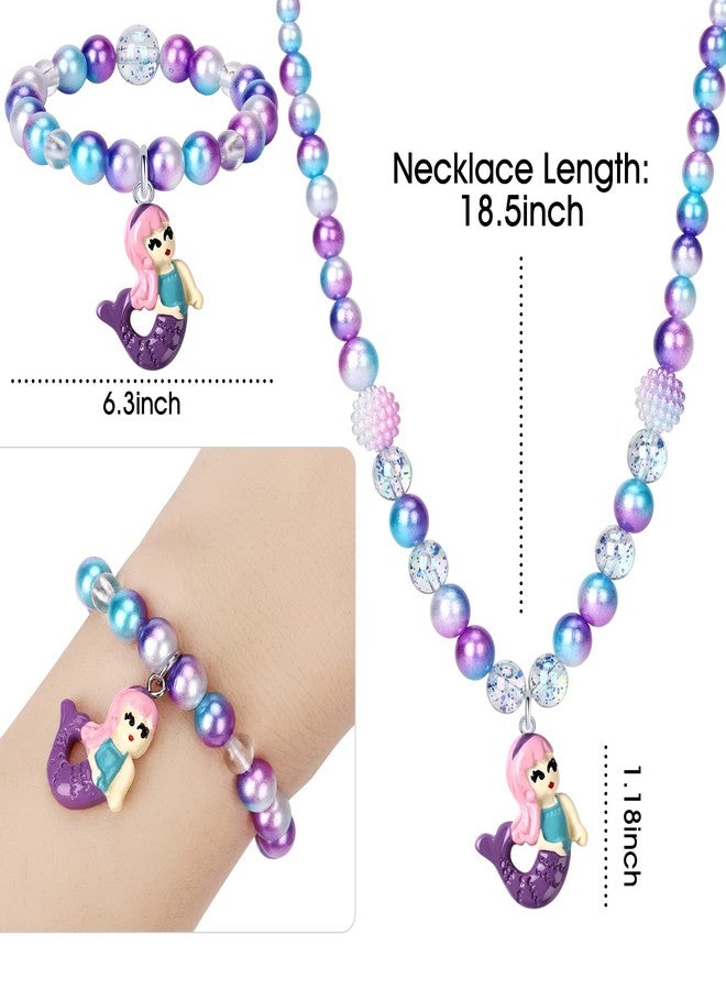 Wingchold Girls Mermaid Necklace, Bracelet, Ring Set - Dress Up Pretend Play Jewelry Gifts for Kids & Toddlers - Mermaid Party Costume Supplies - Image 3